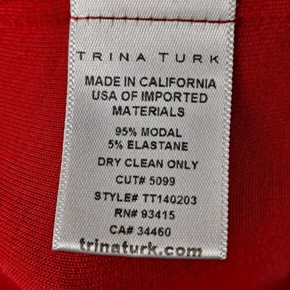 Trina Turk Size P Red Mini Dress Long Sleeve Knot Front Draping Scoop Neck EUC - Picture 7 of 9
